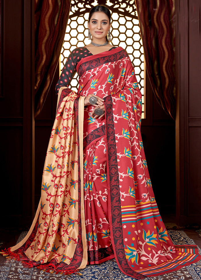 Rust Pasmina Silk Saree With Shawl And Blouse Piece Shop For Sale