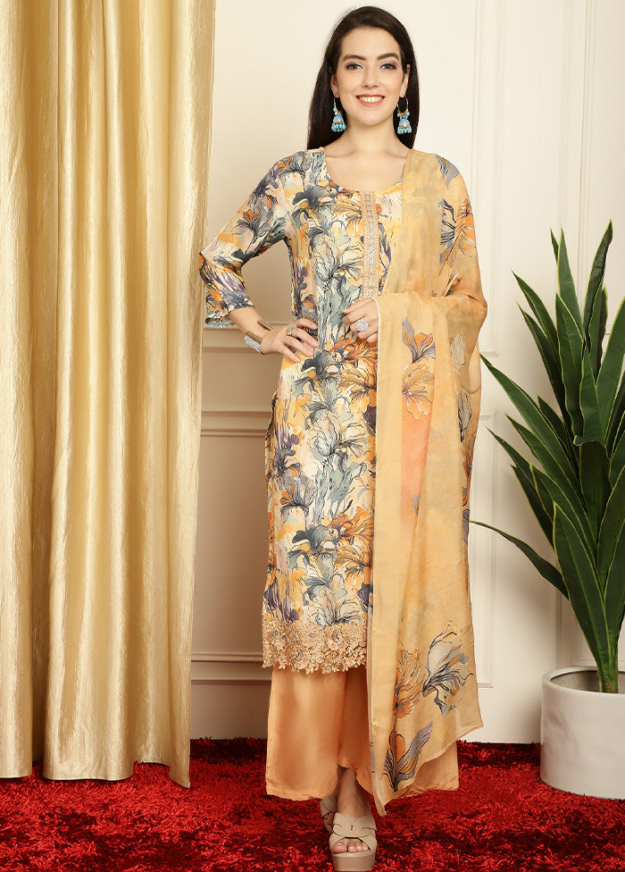 3 Pc Multicolor Unstitched Silk Suit Set Free Shipping Supply