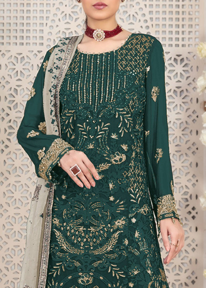 3 Pc Green Semi Stitched Georgette Suit Set Buy Cheap Comfortable