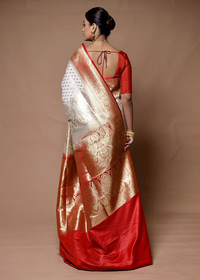 Cream Banarasi Silk Saree With Blouse Piece Release Dates Cheap Online