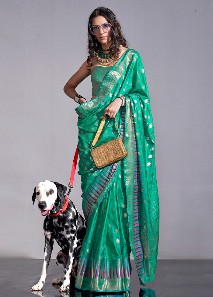 Rama Green Spun Silk Saree With Blouse Piece Sale Best