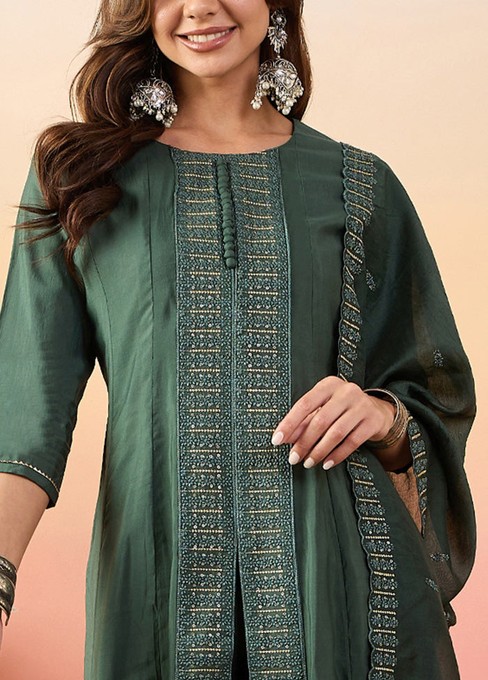 3 Pc Green Pure Readymade Silk Suit Set Buy Cheap Manchester Great Sale