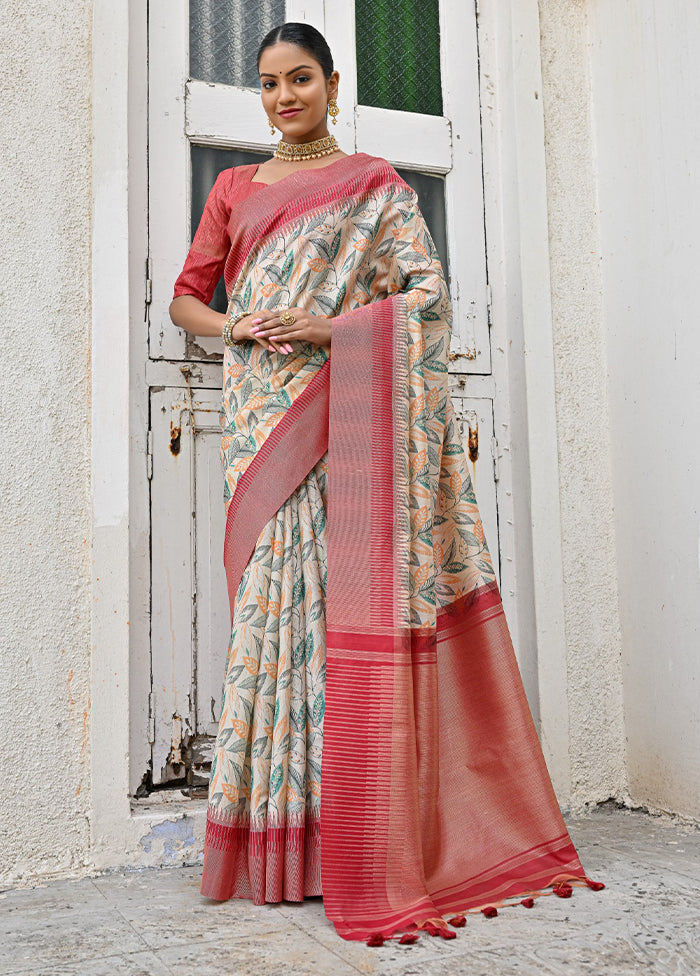 Pista Green Tussar Silk Saree With Blouse Piece Marketable Sale Online