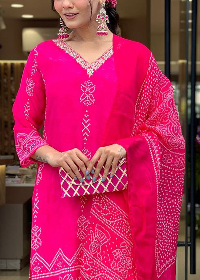 3 Pc Pink Readymade Silk Dupatta Suit Set Ost Release Dates