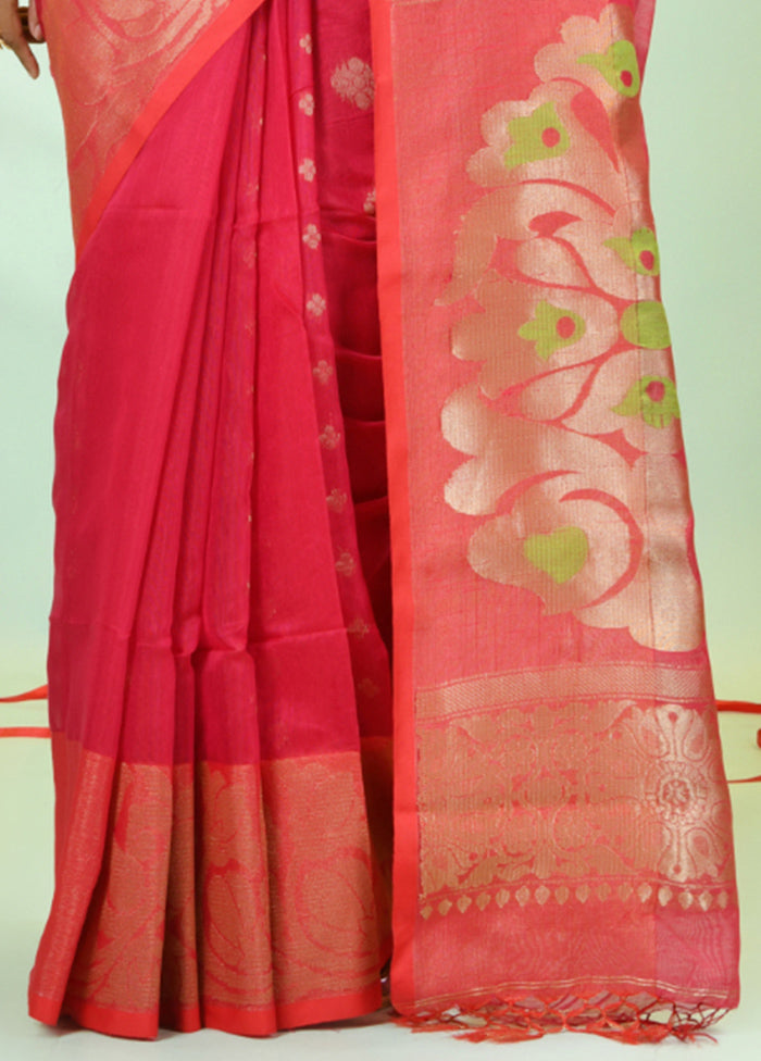 Hot Pink Pure Cotton Saree With Blouse Piece Outlet 2025 New