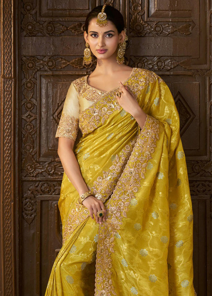 Yellow Spun Silk Saree With Blouse Piece Buy Cheap Best Place