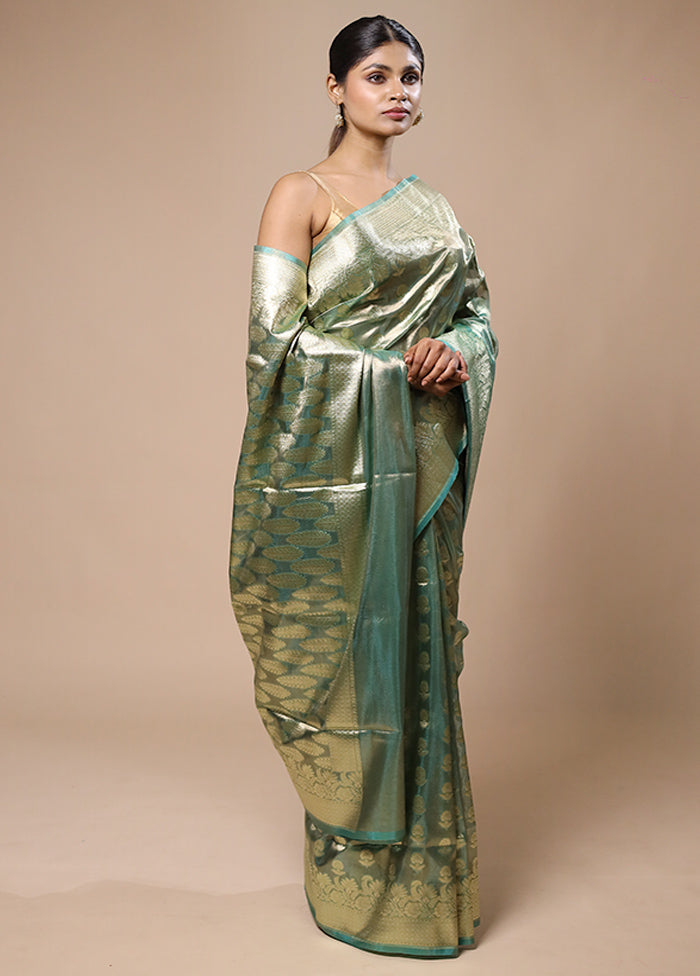 Green Tissue Silk Saree With Blouse Piece Cheap Sale Best Store To Get