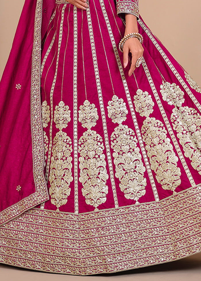 3 Pc Pink Silk Semi Stitched Lehenga Set Clearance Cost