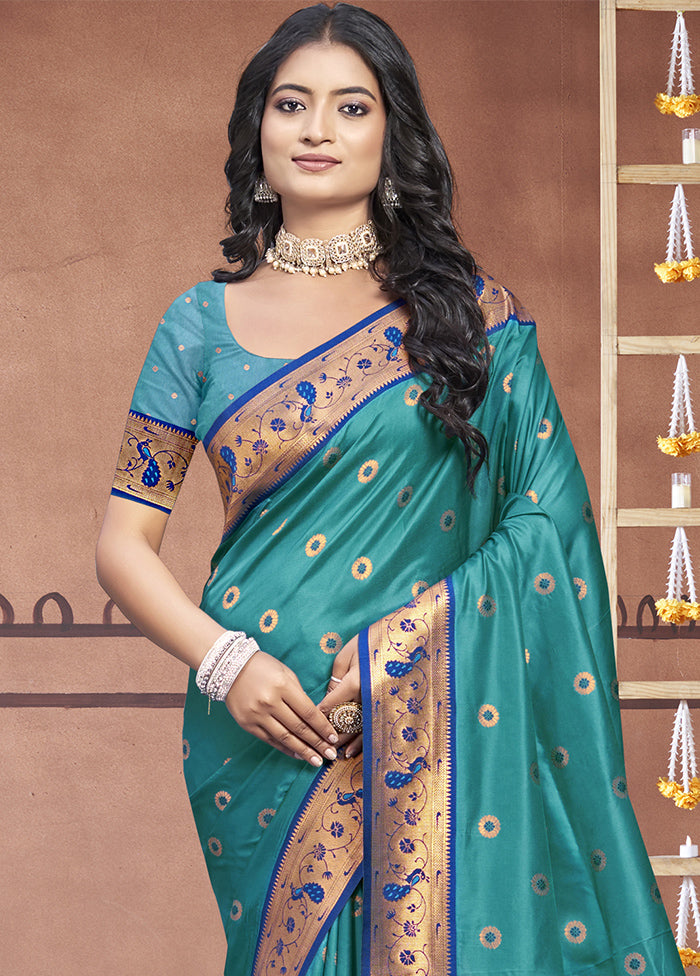 Sky Blue Dupion Silk Saree With Blouse Piece Cheap Sale Cheapest