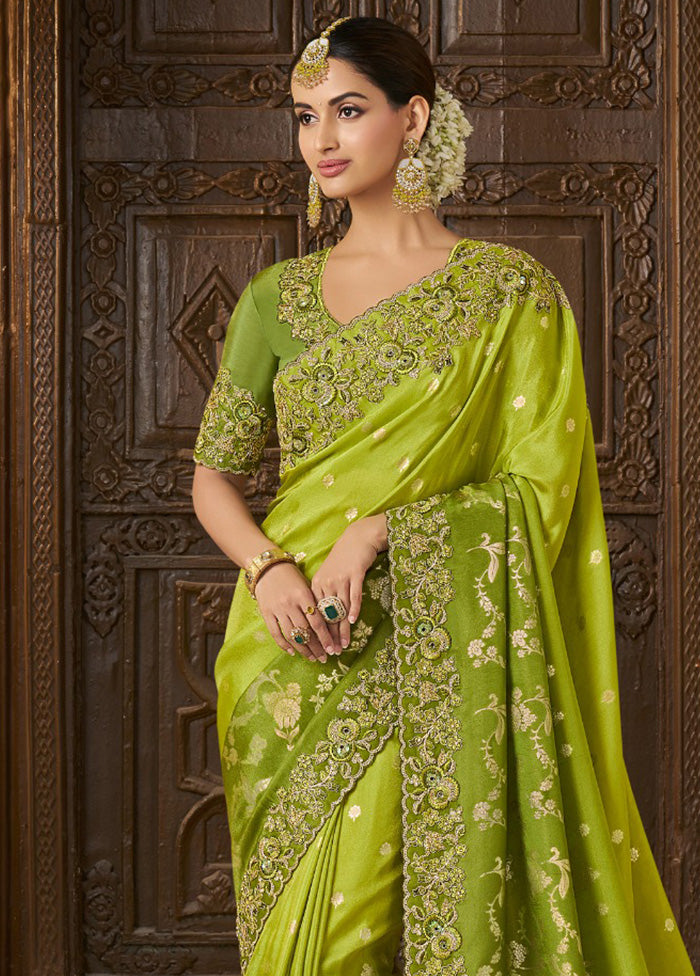 Green Spun Silk Saree With Blouse Piece For Sale Finishline