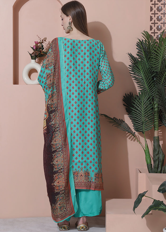 3 Pc Green Unstitched Silk Suit Set Buy Cheap Manchester Great Sale