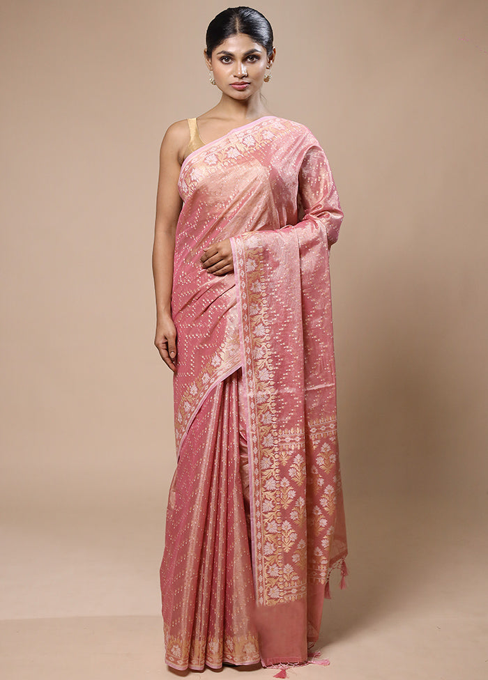 Pink Tissue Silk Saree With Blouse Piece Clearance Best Seller