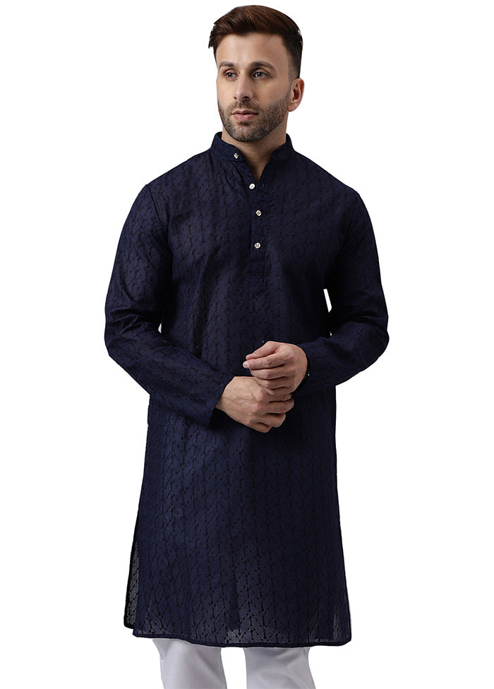 Navy Blue Silk Embroidered Kurta Perfect Cheap Pice