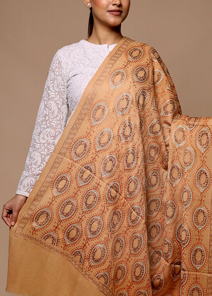 Cream Butta Work With Zari Woven Border Shawl Discounts Cheap Pice