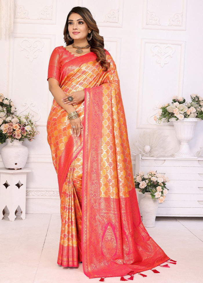 Yellow Banarasi Silk Saree With Blouse Piece Discounts