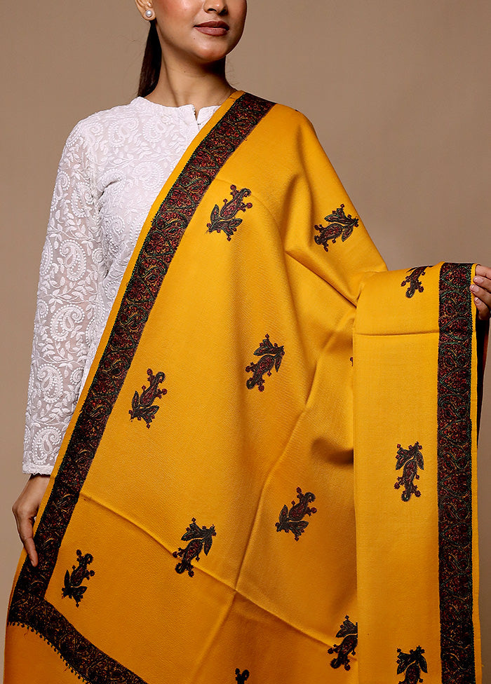 Yellow Butta Work With Zari Woven Border Shawl Sale Best