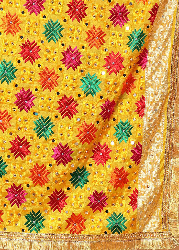 Yellow Chinon Phulkari Work Dupatta For Sale Online