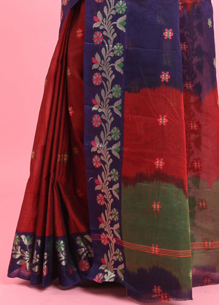 Red Cotton Woven Work Saree Without Blouse Piece Looking For Cheap Pice