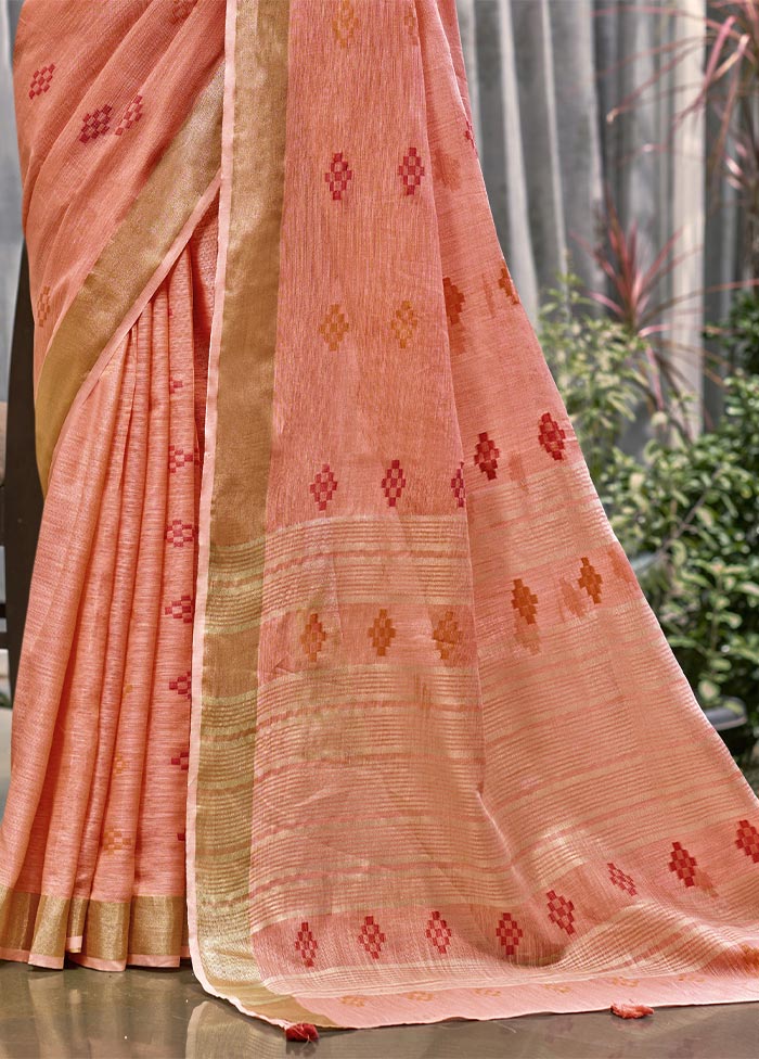 Peach Linen Silk Saree With Blouse Piece Buy Cheap Extremely