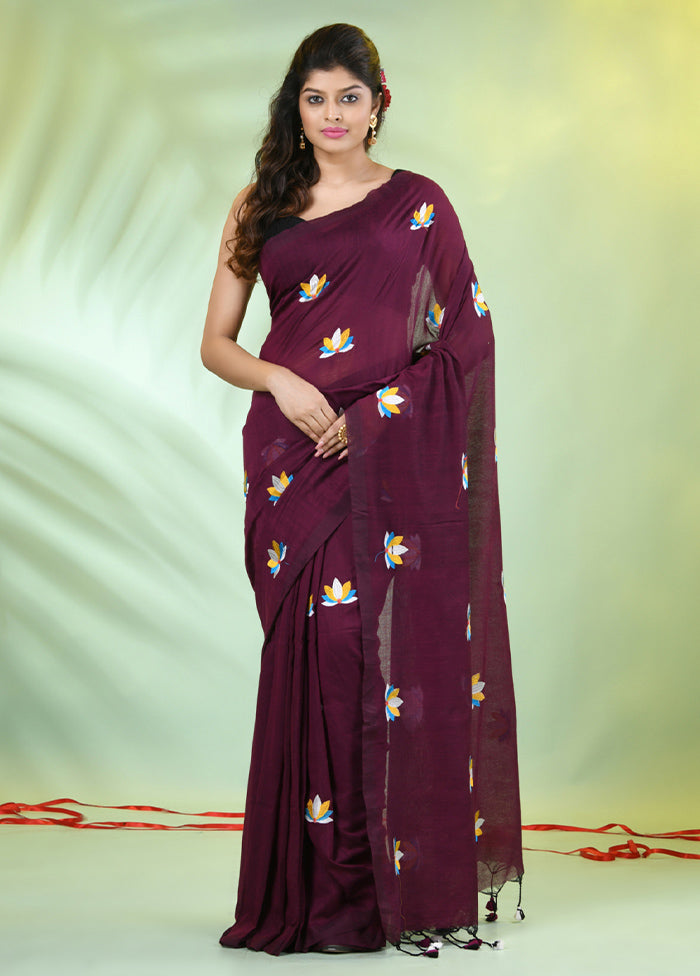 Purple Cotton Saree With Blouse Piece Outlet The Cheapest