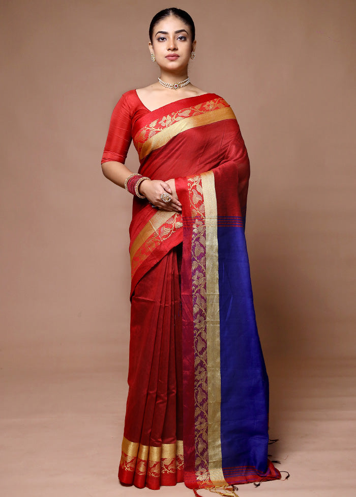 Maroon Matka Silk Saree With Blouse Piece Recommend Cheap Online