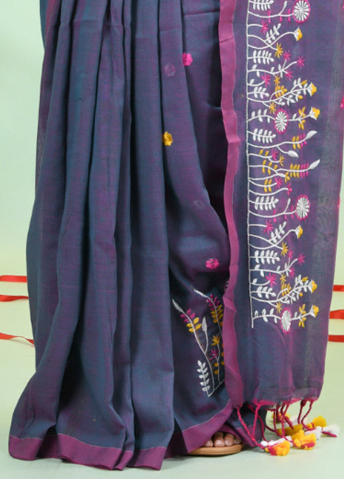 Grey Cotton Saree With Blouse Piece Sale Extremely