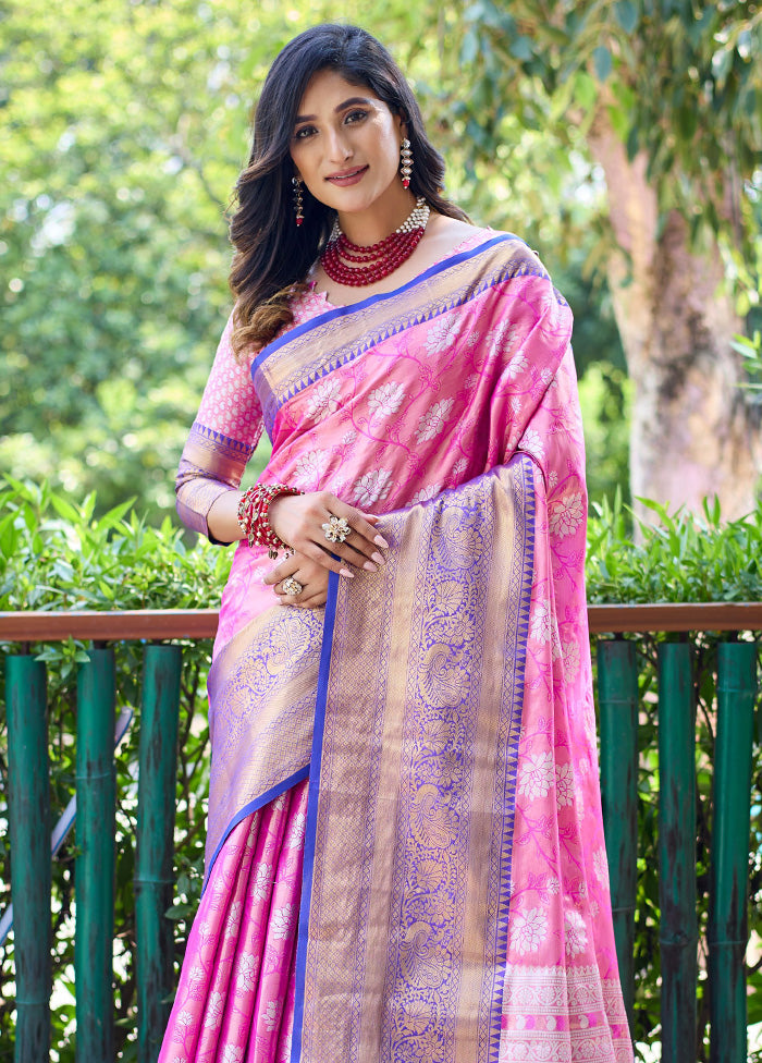 Pink Banarasi Silk Saree With Blouse Piece Discount Explore