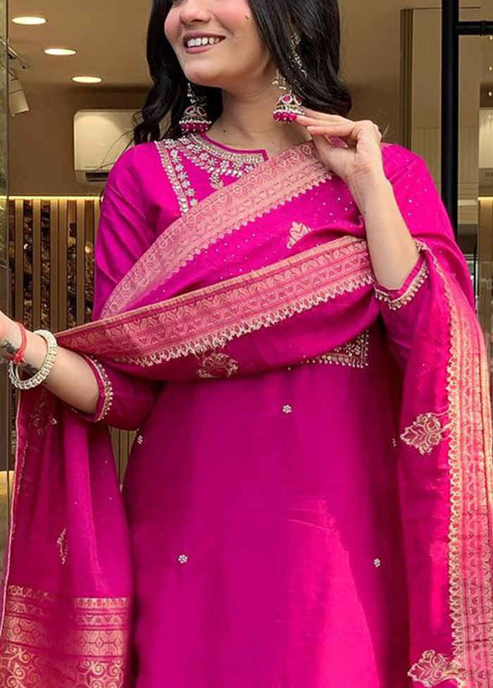 3 Pc Pink Readymade Viscose Dupatta Suit Set Free Shipping Limited Edition