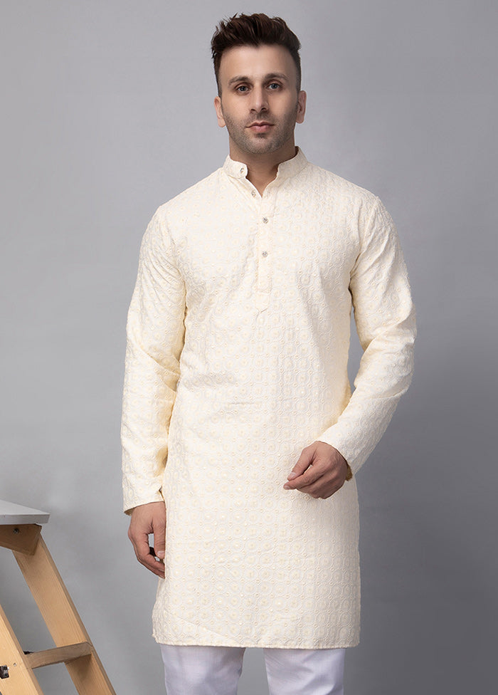 2 Pc Cream Viscose Kurta Pajama Set Clearance Pictures