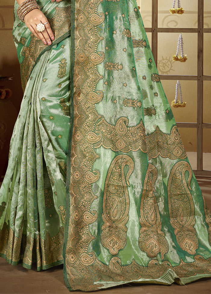 Green Spun Silk Saree With Blouse Piece Clearance Official