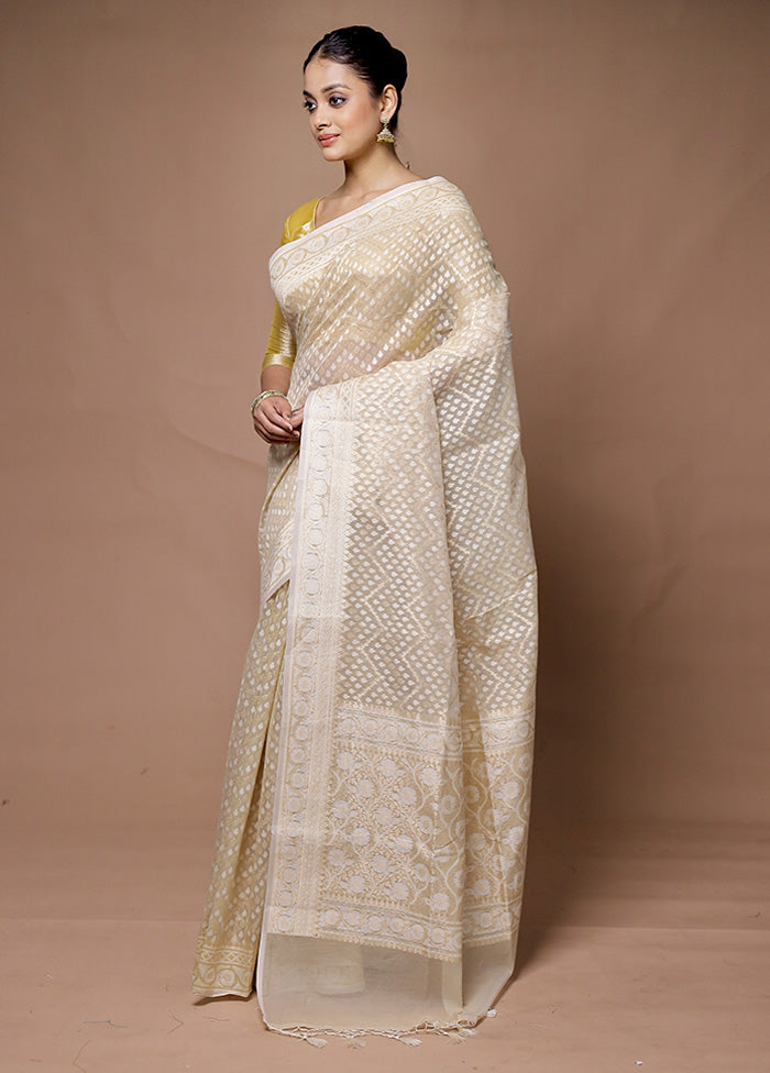 Cream Kora Silk Saree With Blouse Piece Buy Cheap Cheapest