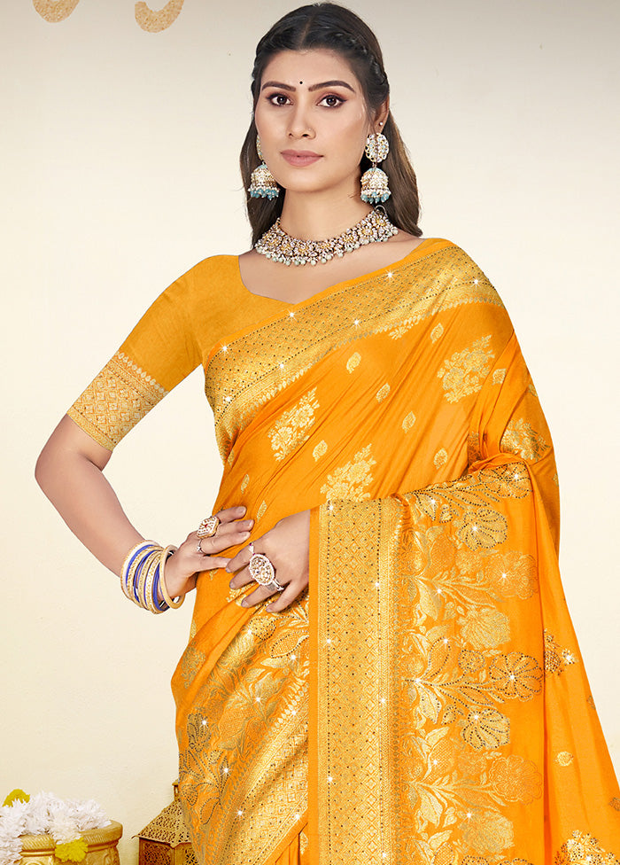 Yellow Spun Silk Saree With Blouse Piece Collections For Sale