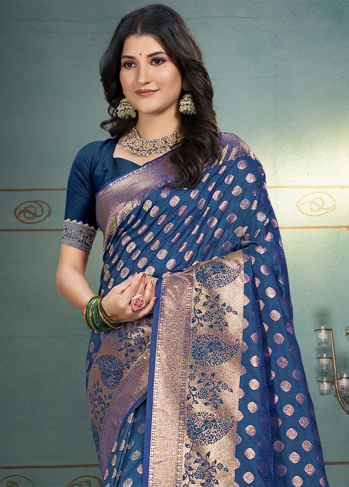 Blue Spun Silk Saree With Blouse Piece Cheap Pice Wholesale