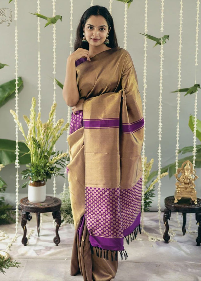 Purple Banarasi Silk Saree With Blouse Piece Authentic