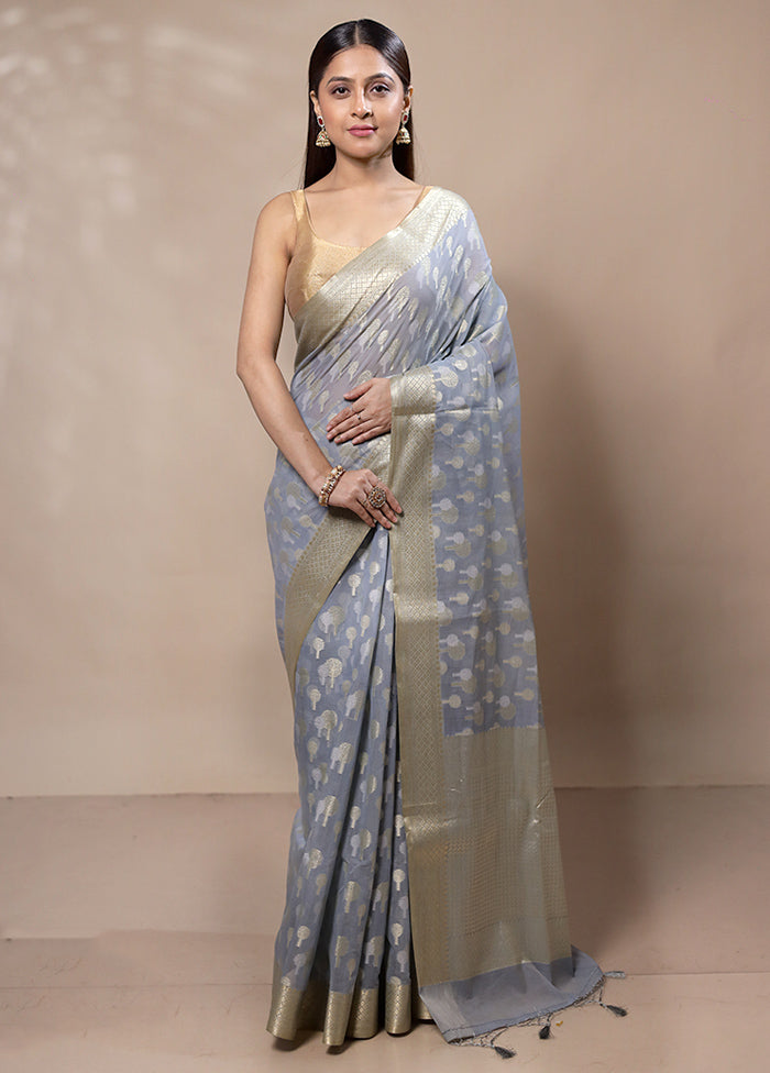 Grey Kora Silk Saree With Blouse Piece Deals