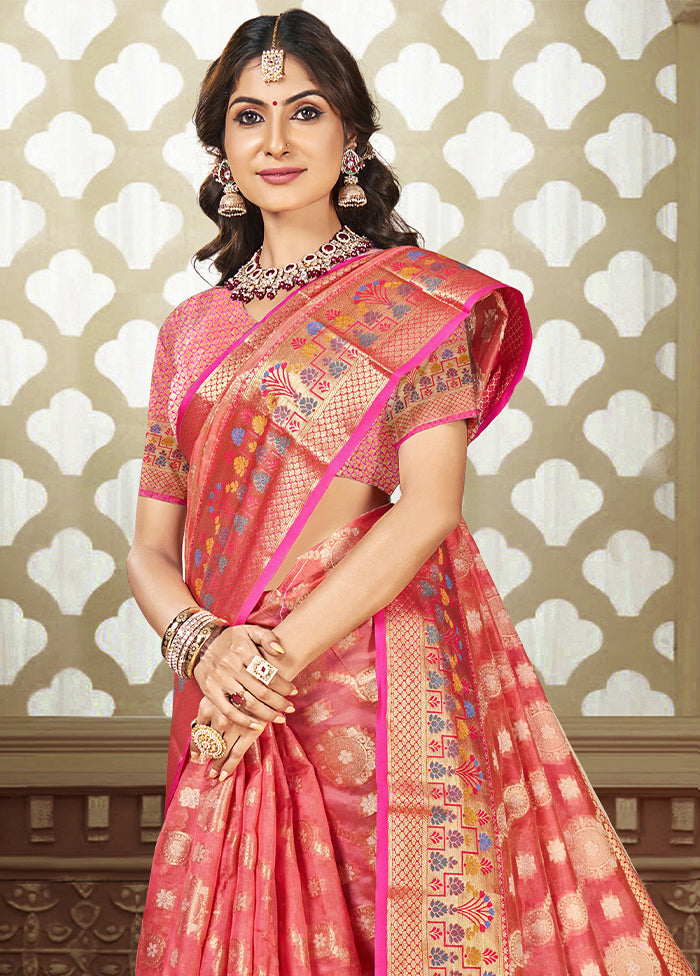 Pink Dupion Silk Saree With Blouse Piece Discount View