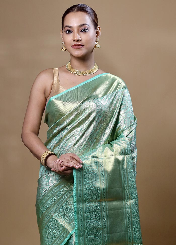 Green Handloom Kanchipuram Pure Silk Saree With Blouse Piece Sale Amazing Pice