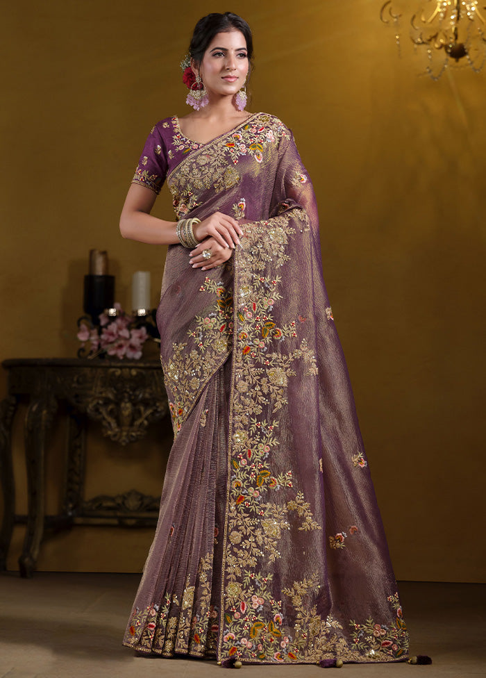 Purple Banarasi Pure Silk Saree With Blouse Piece Amazon Online