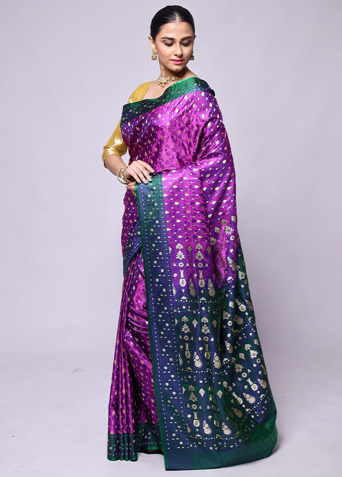 Purple Tanchoi Silk Saree With Blouse Piece Free Shipping 100% Guaranteed