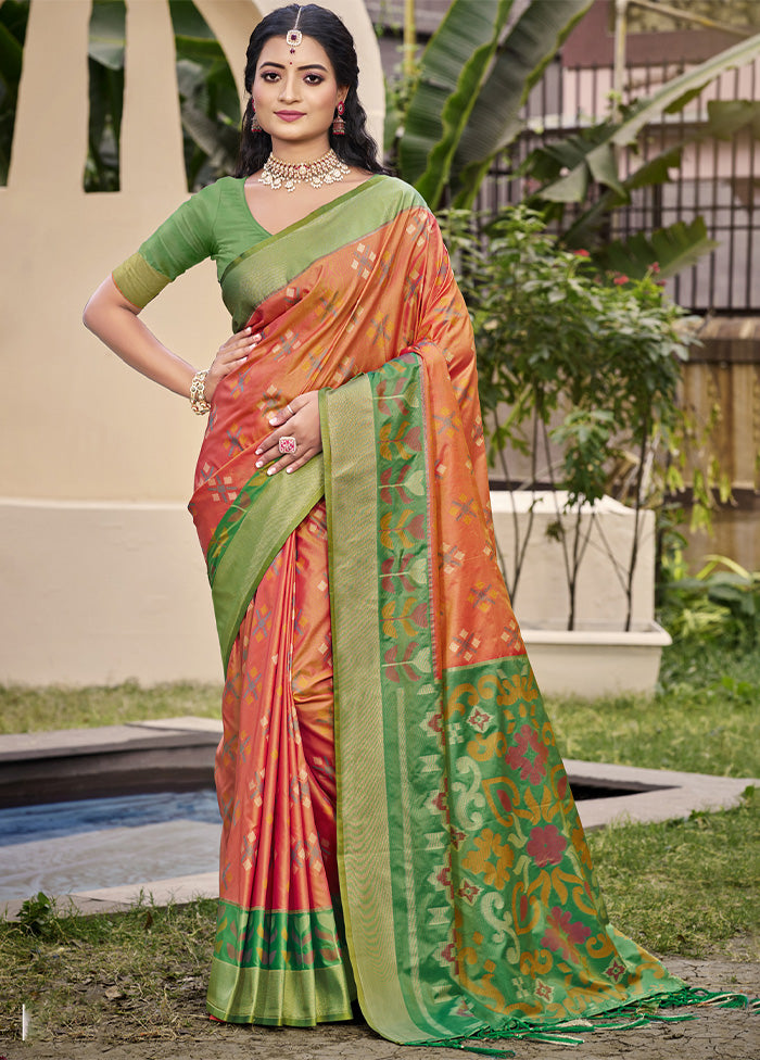 Orange Spun Silk Saree With Blouse Piece Sale Footlocker