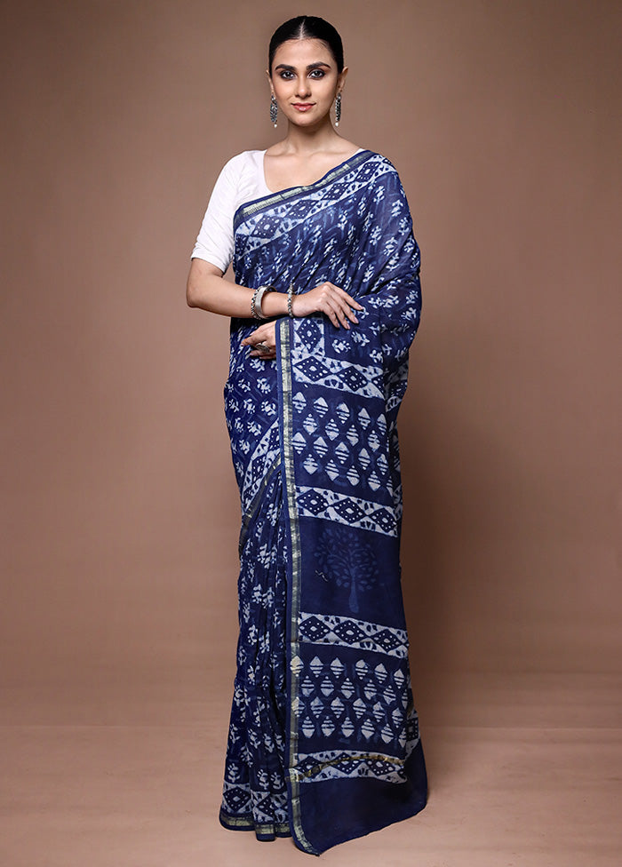 Blue Chanderi Cotton Saree With Blouse Piece Buy Cheap Shop