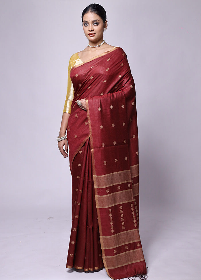 Maroon Tussar Silk Saree With Blouse Piece Clearance Online Fake