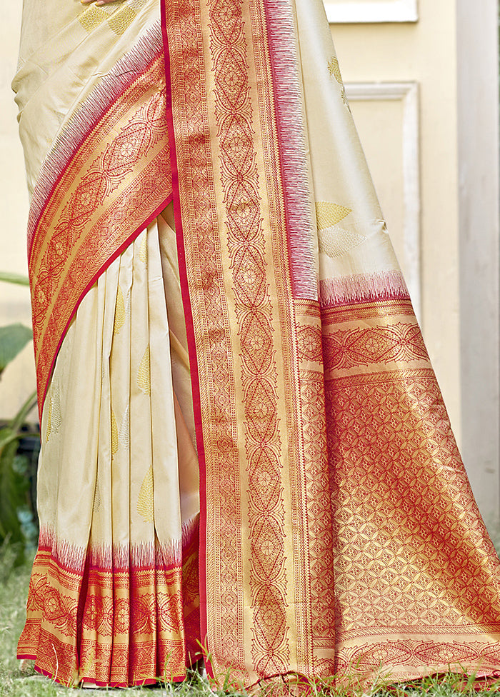 Cream Dupion Silk Saree With Blouse Piece Cheap View