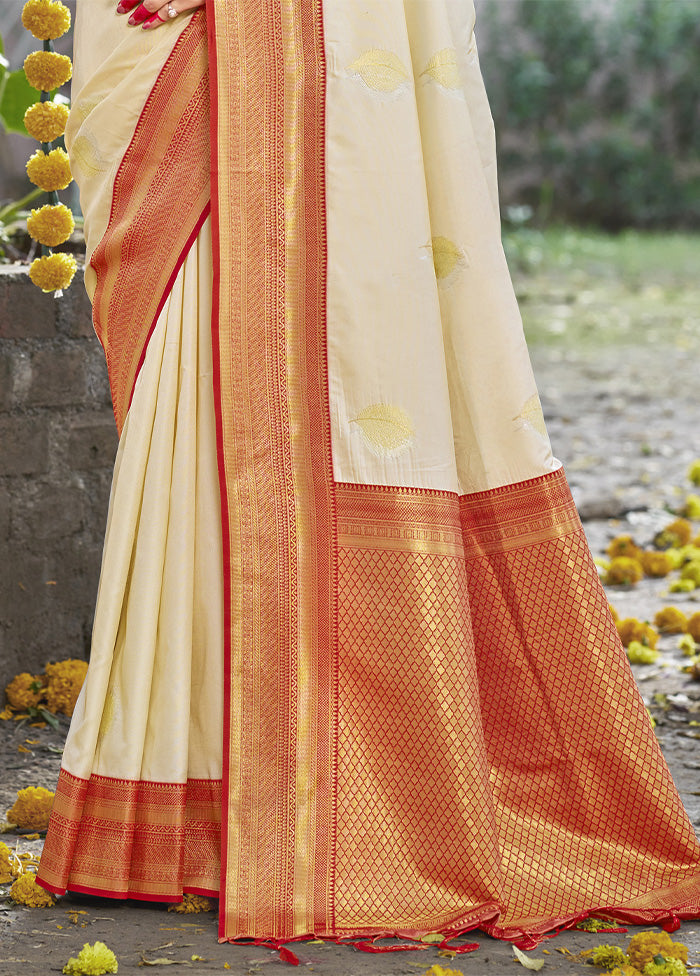 Cream Dupion Silk Saree With Blouse Piece Low Cost