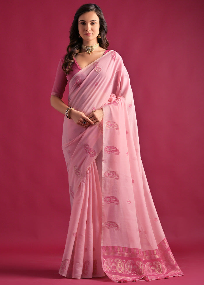 Pink Pure Cotton Saree With Blouse Piece Outlet Low Pice