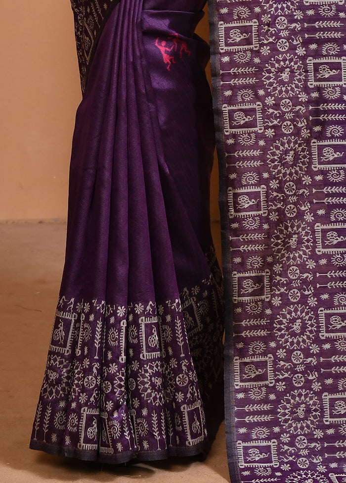 Purple Spun Silk Saree With Blouse Piece Outlet Shop