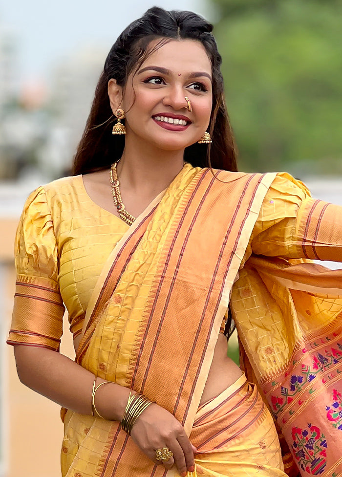 Yellow Dupion Silk Saree With Blouse Piece With Paypal Sale Online