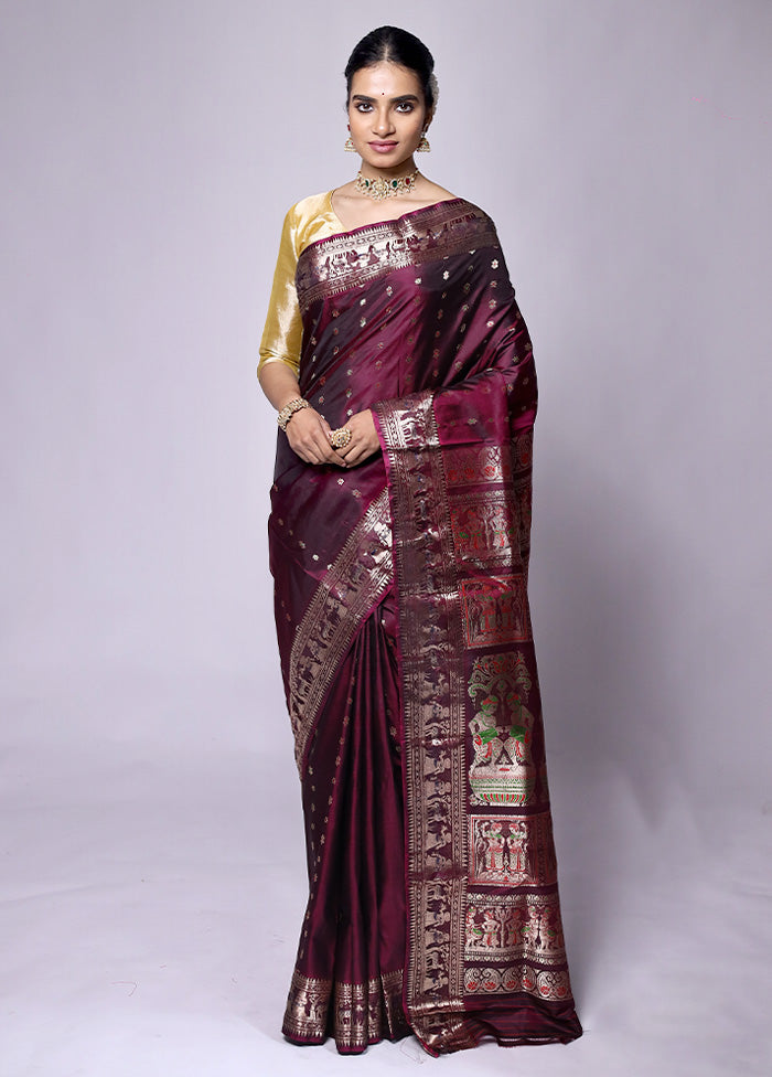 Maroon Handloom Baluchari Pure Silk Saree With Blouse Piece Outlet Websites