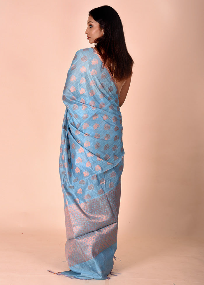 Blue Kora Silk Saree With Blouse Piece Discount Best