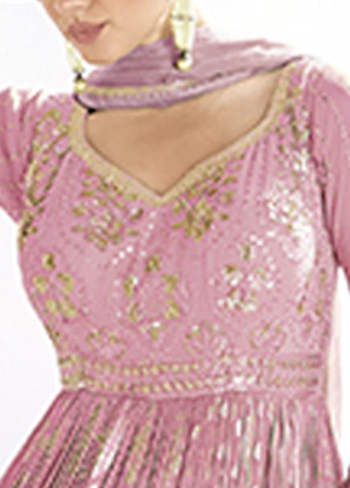 3 Pc Light Pink Semi Stitched Viscose Suit Set Discount Sale Online